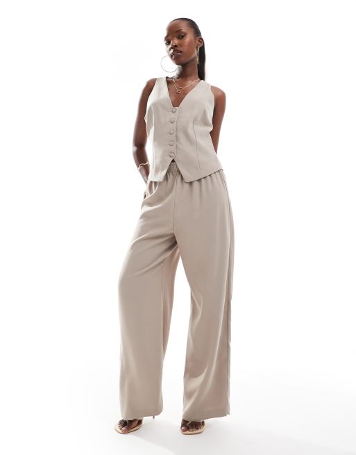 River Island elasticated wide leg pants in beige