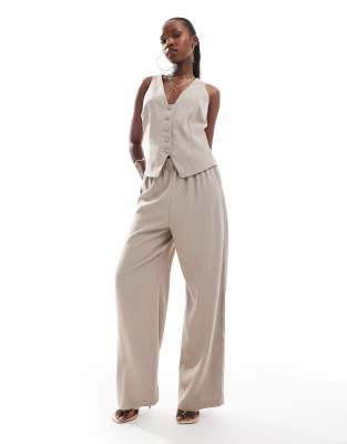 elasticated wide leg pants set in beige-Neutral