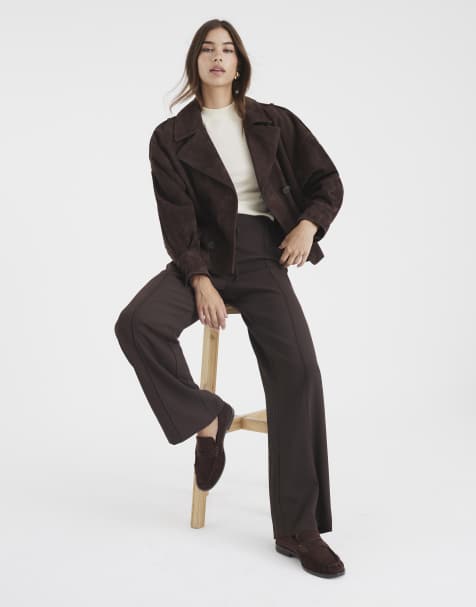 River Island Elasticated wide leg trousers in brown - dark