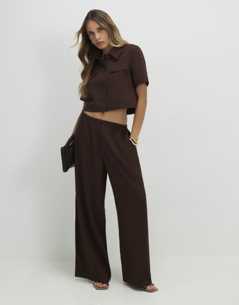 River Island Elasticated wide leg trousers in brown - dark - view 1