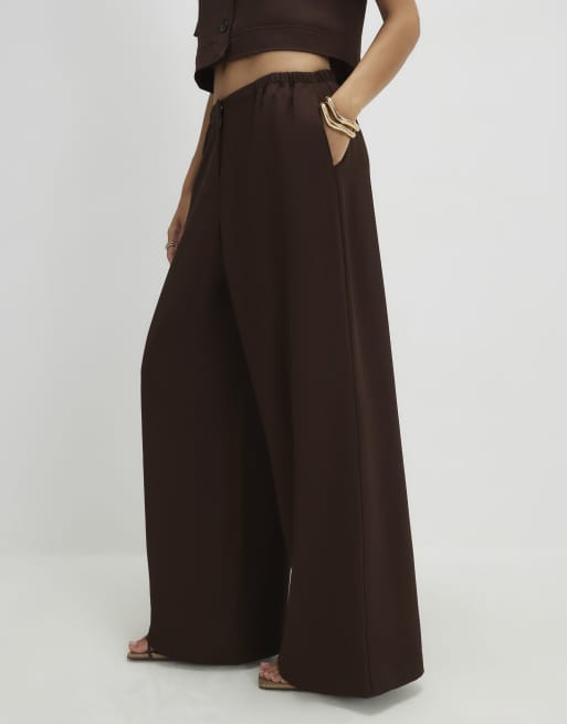 River Island Elasticated wide leg trousers in brown - dark, 2 of 4
