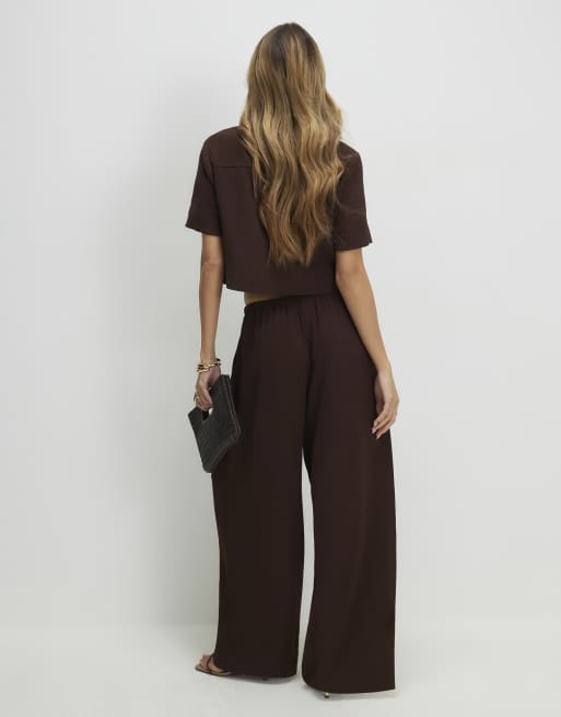 River Island Elasticated wide leg trousers in brown , 4 of 4