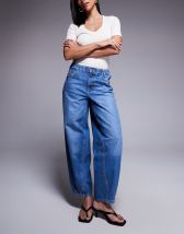 Stradivarius STR barrel leg tailored pants in black