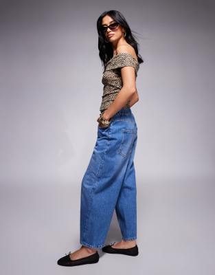River Island Petite River Island Elasticized Barrel Jeans In Blue