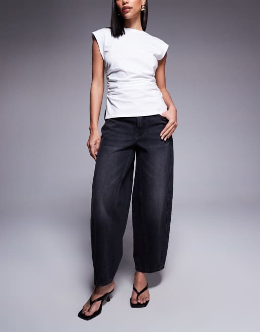 River Island elasticized barrel leg jeans in black