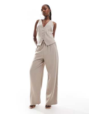 River Island - Elastische Hose in Beige mit weitem Bein-Neutral