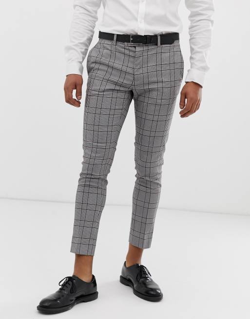 River Island – Eleganckie spodnie  w szarą kratę o krótkim fasonie i bardzo obcisłym kroju