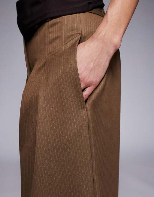 River Island – Elegante Hose in Braun mit Nadelstreifen und weitem Schnitt, 5 von 5