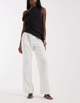 Elegante Hose in Creme mit Nadelstreifen und weitem Bein-Weiß Weiß 44