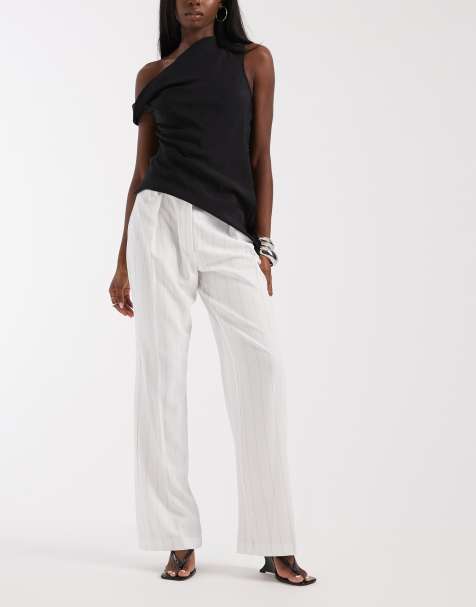 River Island – Elegante Hose in Creme mit Nadelstreifen und weitem Bein - view 1