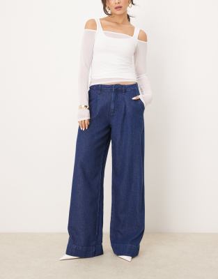 River Island - Elegante Jeans mit weitem Schnitt in verwaschenem Dunkelblau