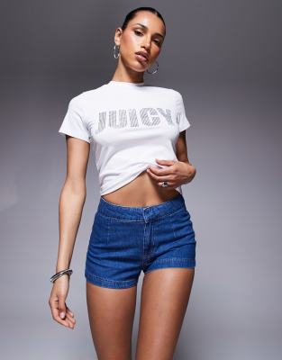 River Island - Elegante Micro-Shorts in mittelblauer Waschung
