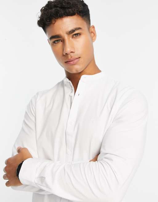 River Island – Elegantes Oxford-Hemd in Weiß mit Grandad-Kragen, 3 von 4