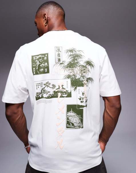 River Island - Elements - T-shirt bianca con stampa giapponese - view 1