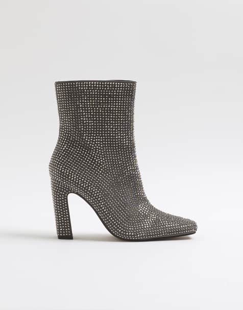 River Island Embellished ankle boots in silver - view 1