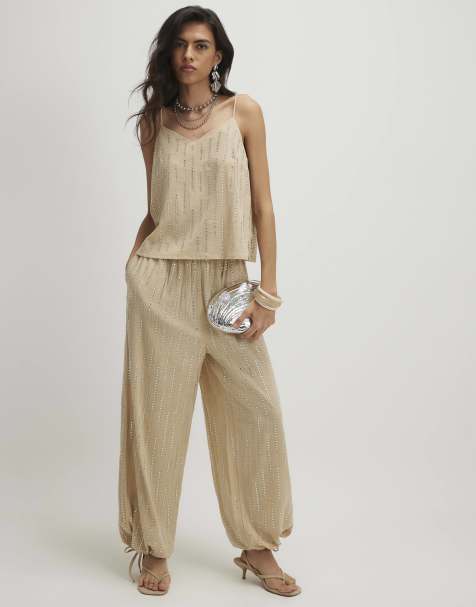 River Island Embellished balloon leg trousers in cream - view 1
