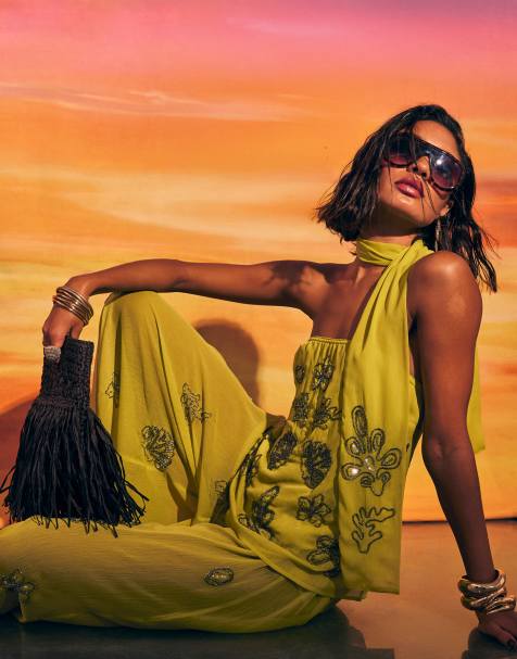 River Island Embellished bandeau top in yellow - view 1