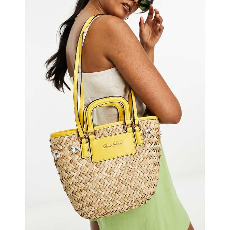 River Island embellished basket bag in yellow