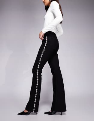 River Island Embellished Bootcut Flared Jeans In Black