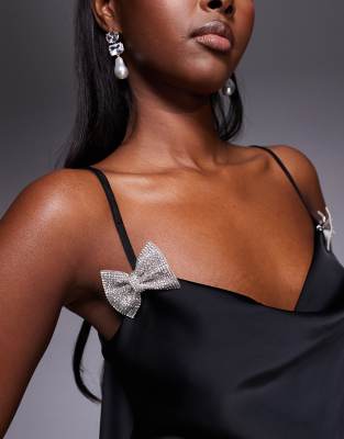 River Island Embellished Bow Detail Cami In Black