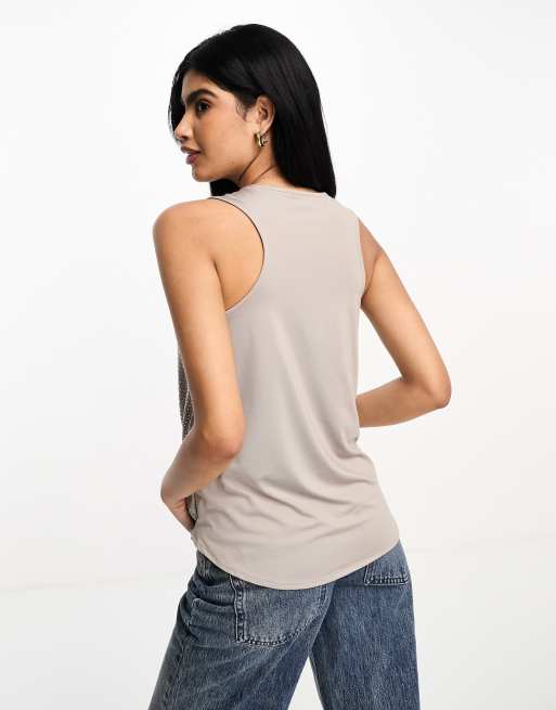 River Island embellished diamante detail tank top in beige, 4 of 4