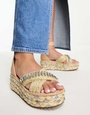 River Island embellished espadrille wedge in light pink ASOS