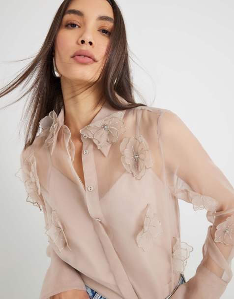 River Island Embellished flower shirt in pink - light - view 1