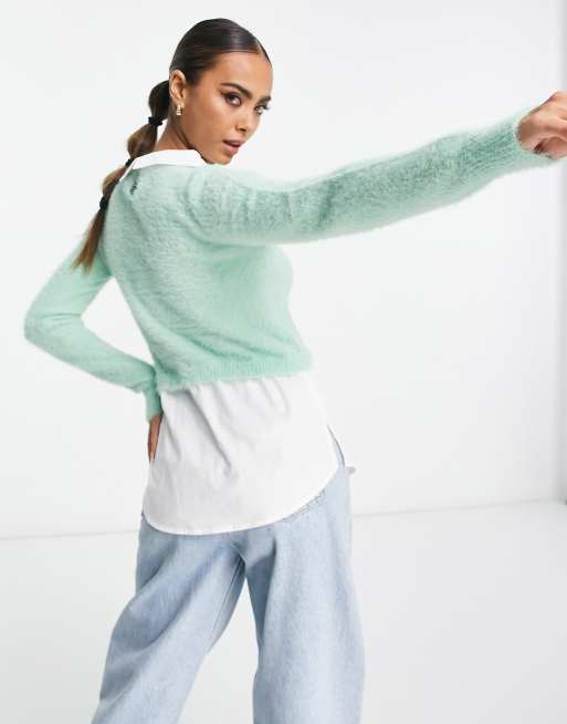 River Island embellished fluffy hybrid jumper in light green, 2 of 4