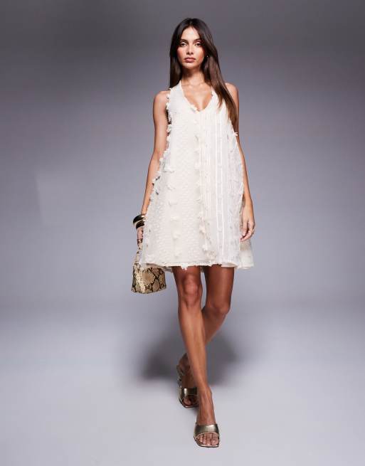 River Island embellished halterneck mini dress in cream