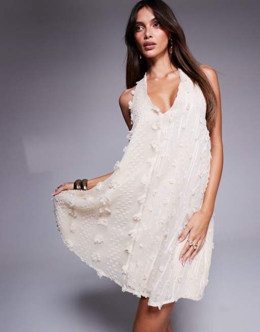 River Island embellished halterneck mini dress in cream