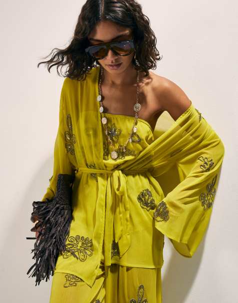 River Island Embellished kaftan in yellow - view 1