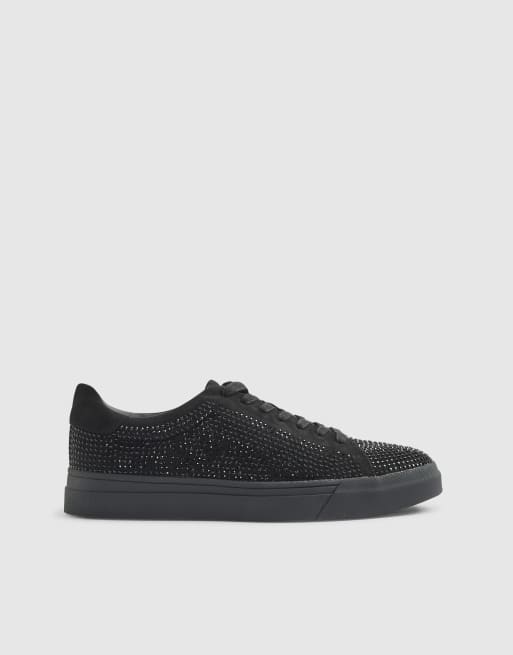 River Island Embellished lace up trainers in black