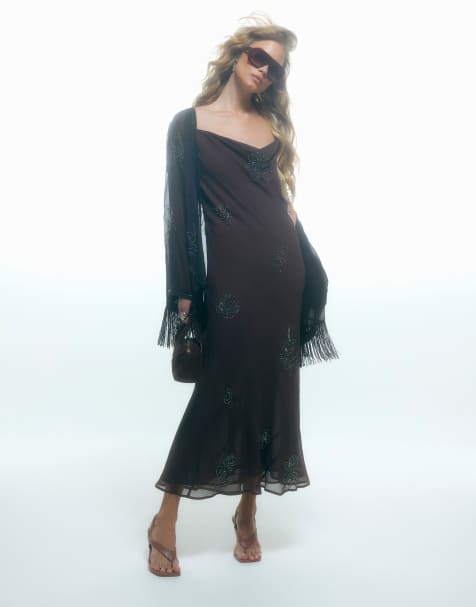 River Island Embellished maxi dress in brown - view 1