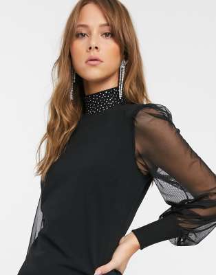 river island black embellished dress