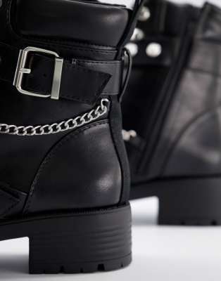 jack silver studded detail biker boot in black faux leather
