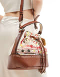 River Island embellished mini bucket bag in cream-White