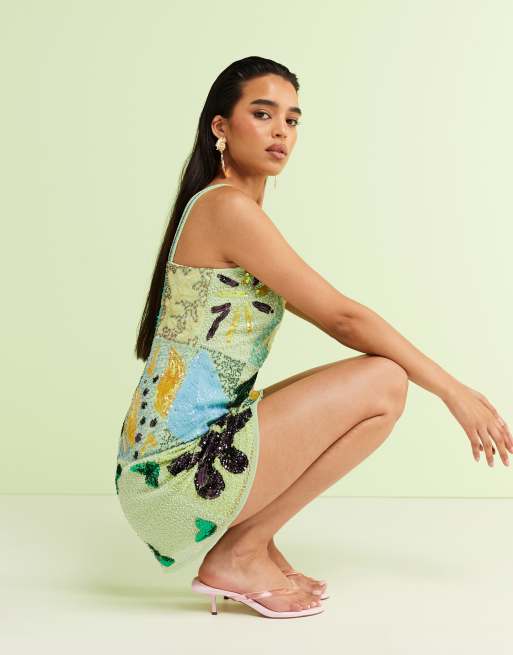 River Island embellished mini shift dress in green | ASOS