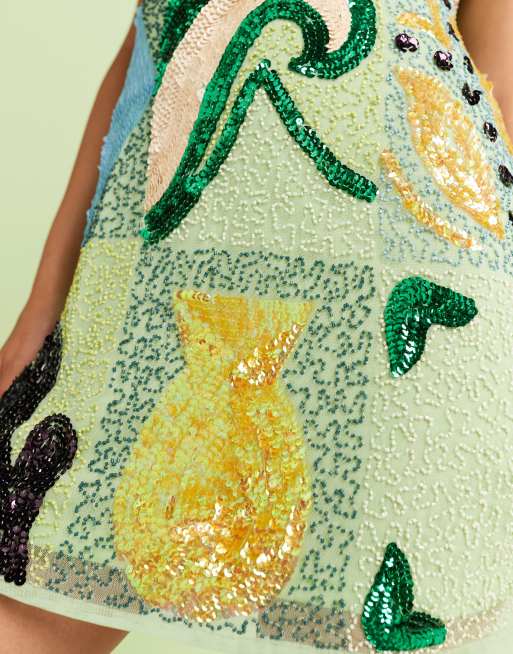 River Island embellished mini shift dress in green | ASOS