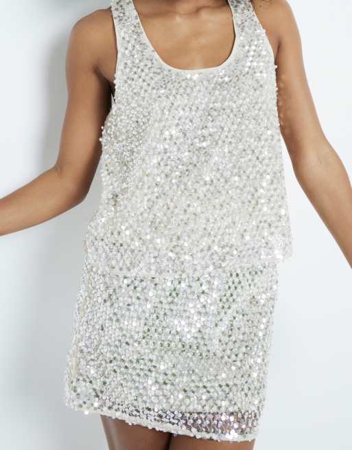 River Island embellished mini skirt in cream (part of a set), 3 of 3