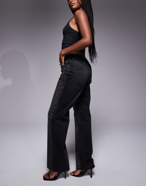 River Island embellished relaxed straight jeans in black, 3 of 5