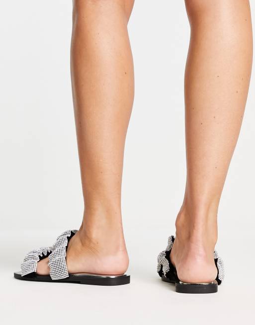 River Island embellished ruched sandals in black