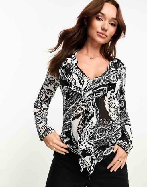 River Island Embellished Ruffle Blouse in Cream