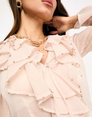 river island pink frill shirt