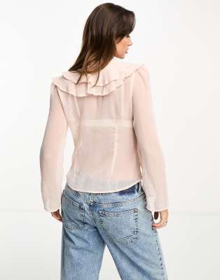 river island pink frill shirt