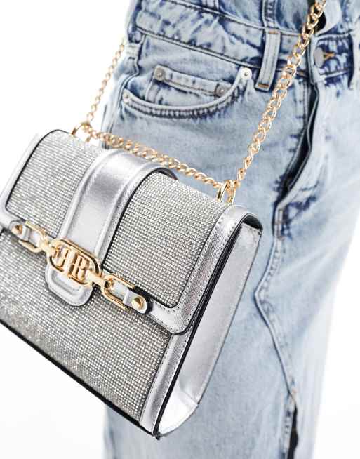 River Island embellished shoulder bag in silver