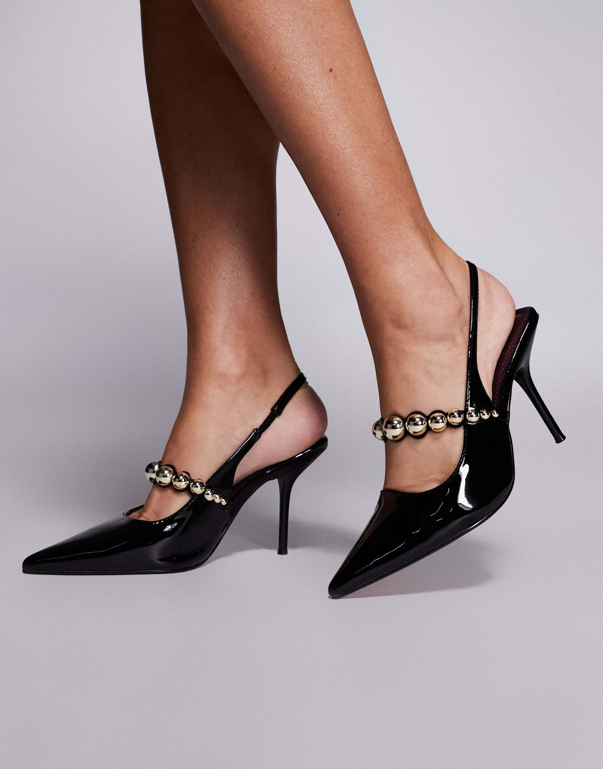 river island embellished strap slingback heels in black
