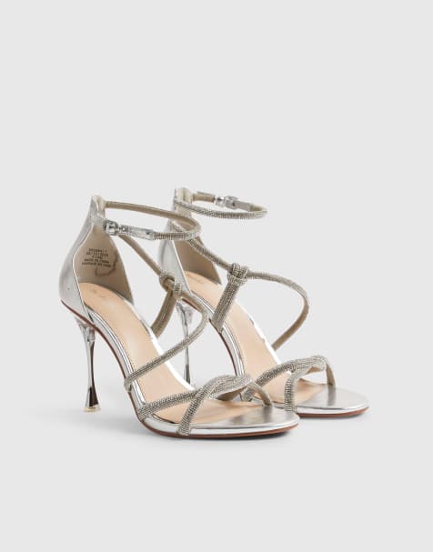 River Island Embellished strappy heels in silver - view 1