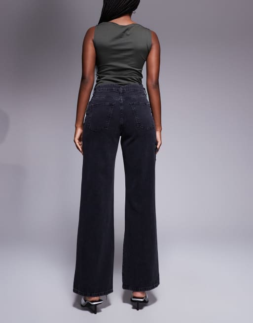 River Island embellished super distressed straight leg jean in black