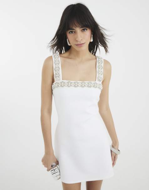 River Island Embellished trim shift mini dress in white - view 1