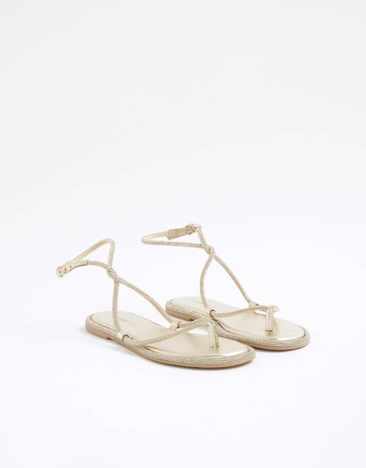 River Island Embellished twist strappy sandals in gold